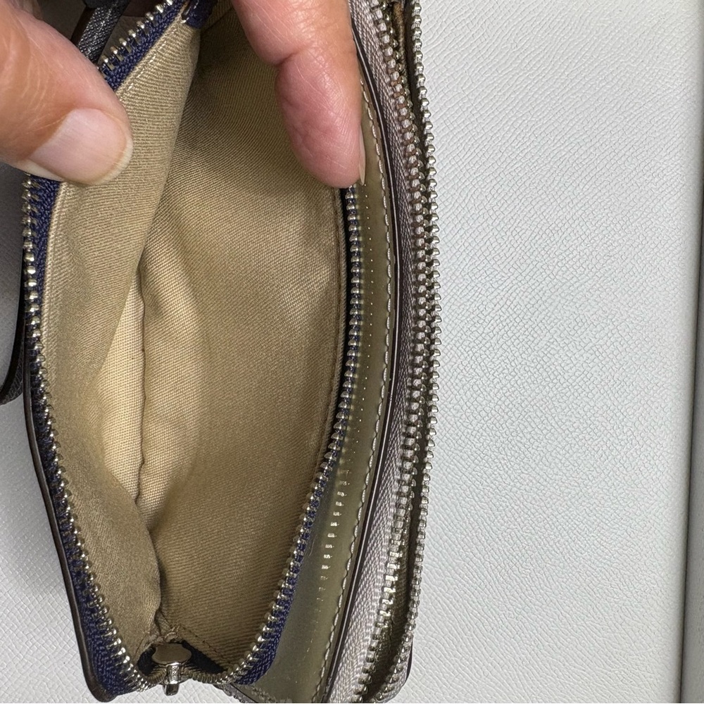 Coach Periwinkle Blue & Cream Double Corner Zip Wristlet - Picture 10 of 14